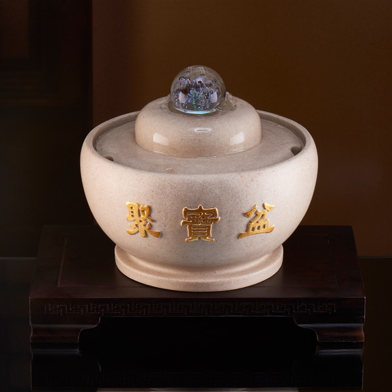 中式聚宝盆流水摆件循环水客厅茶桌风水轮装饰品开业乔迁礼品好物