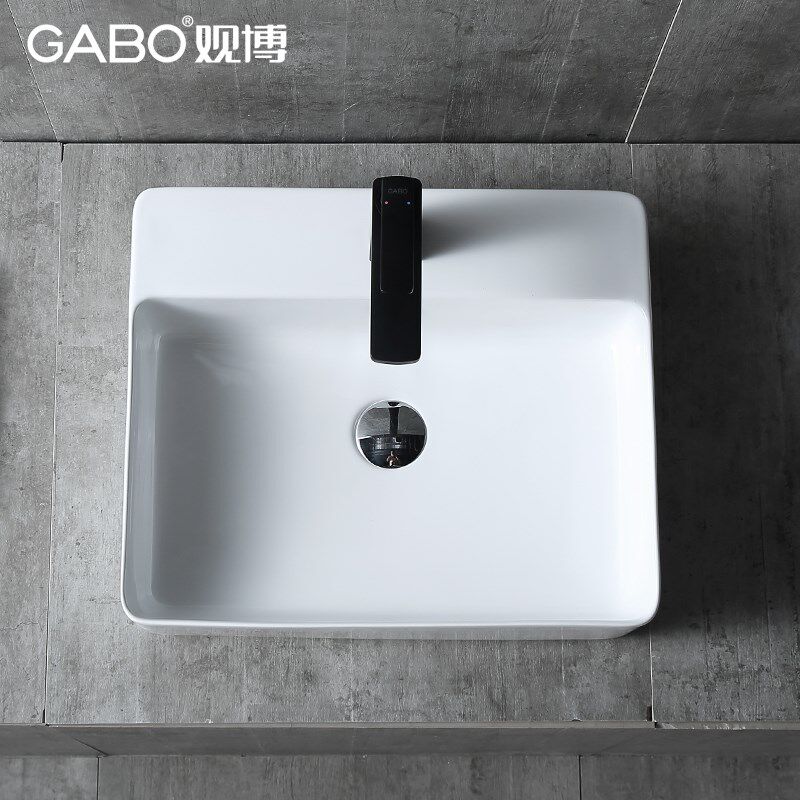 QC观博GABO台上面盆艺术盆陶瓷洗脸盆方形单孔卫生间洗手盆10399C