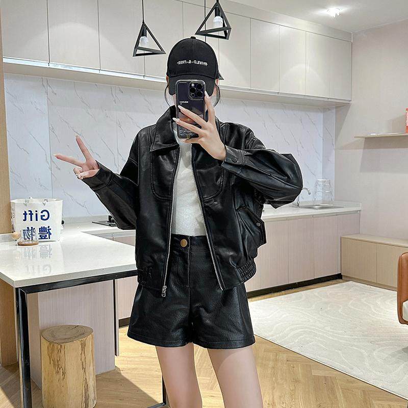 黑色皮衣女短款休闲翻领外套2026秋冬新款小个子pu皮夹克修身显瘦
