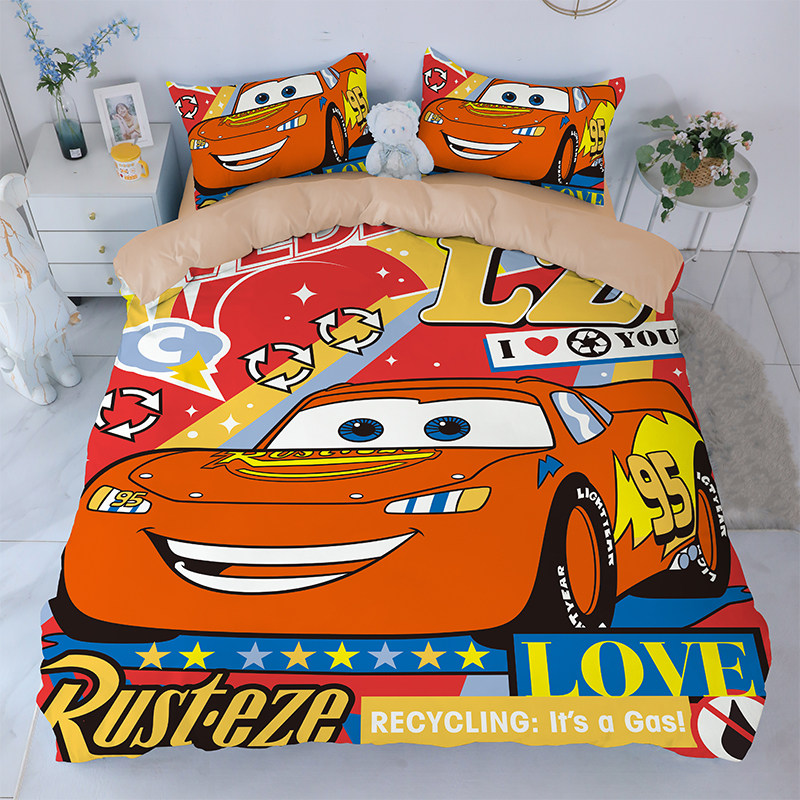 汽车总动员卡通四件套男生宿舍床上用品学生儿童床笠款磨毛三件套