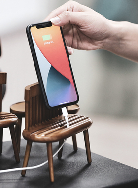 木质桌面懒人手机支架板凳创意可爱平板ipad可调节手机座小木椅子
