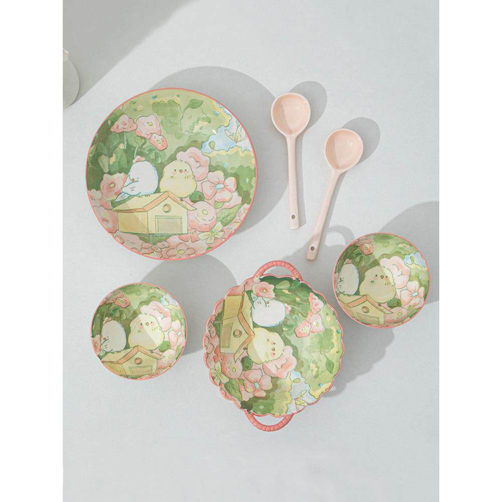 一/2人碗碟套装家用高颜值餐具可爱陶瓷碗盘组合新中式情侣仪式感