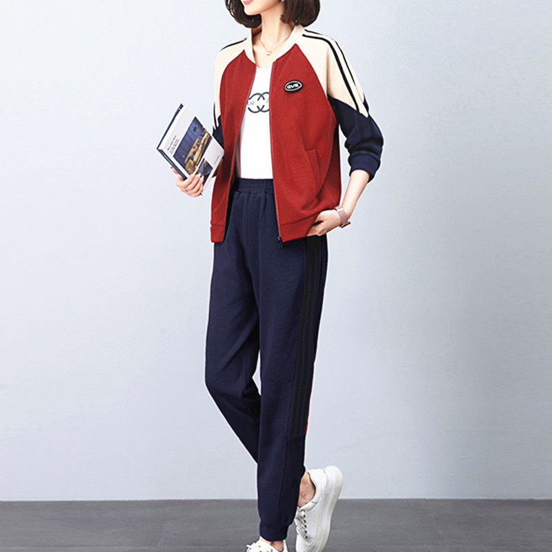 妈妈运动套装中老年女装休闲套装春秋大码卫衣中年人运动服两件套