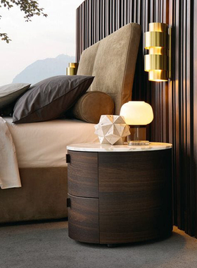 JONDON意式极简ONDA床头柜主卧室圆形储物柜简约现代中古风实木柜