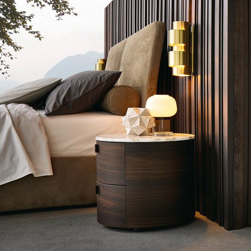 JONDON意式极简ONDA床头柜主卧室圆形储物柜简约现代中古风实木柜