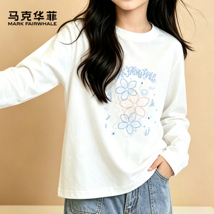 马克华菲女童t恤长袖春秋2026新款儿童纯棉蕾丝打底衫早秋上衣FW
