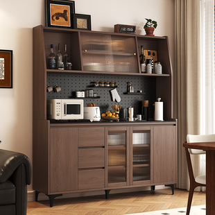 ENF级欧松板餐边柜靠墙储物柜多层置物架客厅厨房茶水柜胡桃木色