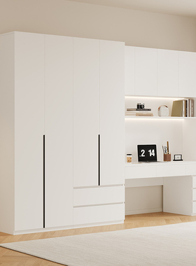 新款书桌衣柜一体电脑桌奶油风连体衣橱儿童组合学习桌子卧室家用