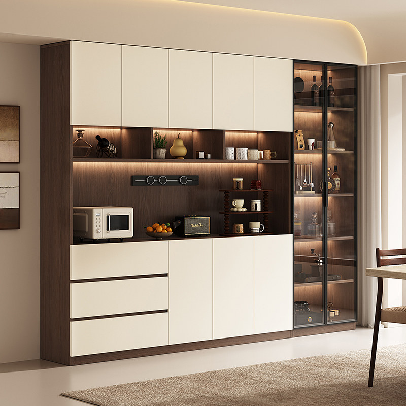 ENF级餐边柜可定制靠墙一体高柜欧松板储物收纳柜奶油风餐厅酒柜