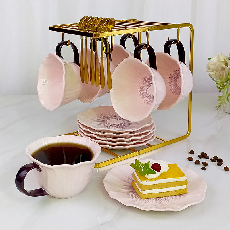 虞美人花朵咖啡杯陶瓷釉下彩女士个人专用马克杯办公室高颜值杯碟