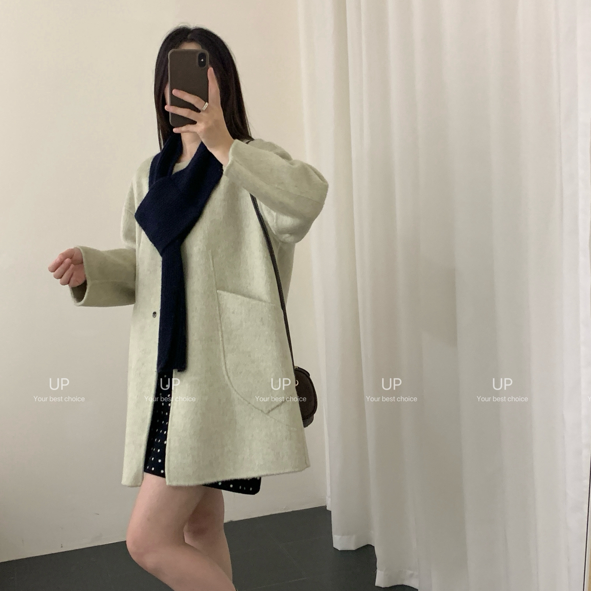 云朵配兔毛围巾韩系简约不挑人羊毛外套含100绵羊毛26ymm065