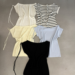 云朵设计26年夏上新温柔奶油色系抽绳设计无袖 2649 上衣针织衫