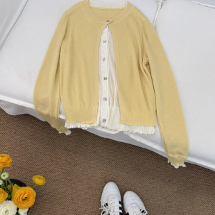 云朵设计小众26年春款 ZU859 韩系简约撞色假两件气质温柔针织开衫