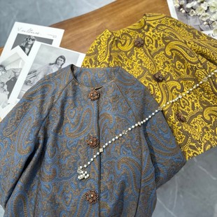 YS75 含50羊毛 G357 外套棉服 云朵羊毛夹棉国风腰果花图案厚款