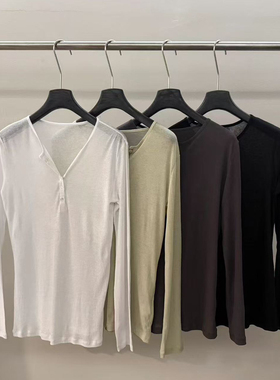 云朵家26年春款简约气质V领修身长袖T恤YS2-p69