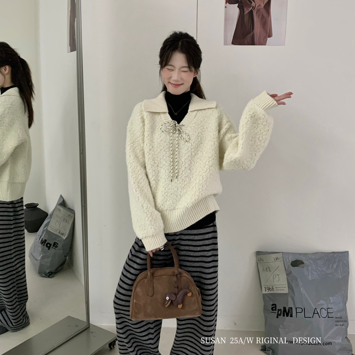 云朵软乎乎入冬韩系软糯翻领绑带保暖毛衣871s