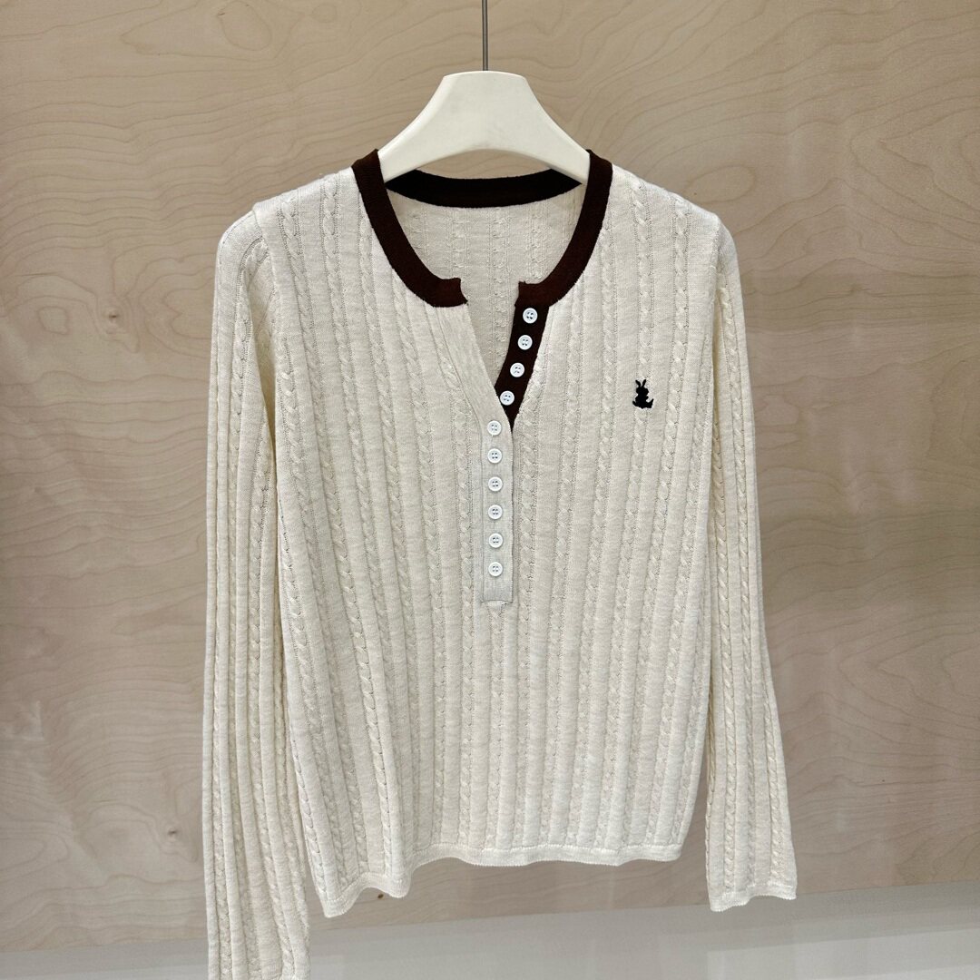 云朵年春款韩版麻花刺绣拼色领口撞色针织衫（含6羊毛）2677390LZ