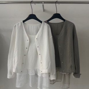 两件套套装 开衫 k551 小衫 云朵设计接木耳边层次感飘逸上衣背心