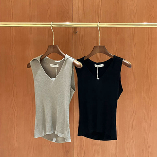 E26B6038 针织衫 云朵26年夏款 气质老钱复古V领背心弹力修身