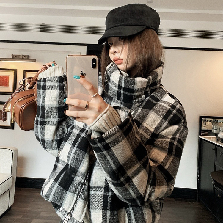 云朵家纹立领短款面包服国标白鸭绒保暖羽绒服外套S-ASW18595