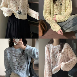 韩系简约套头上衣针织衫 女春夏新款 P云6268 针织罩衫 云朵家空短款