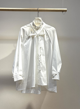 云朵26年早春国风元素立领休闲通勤衬衫(配飘绳)X320203