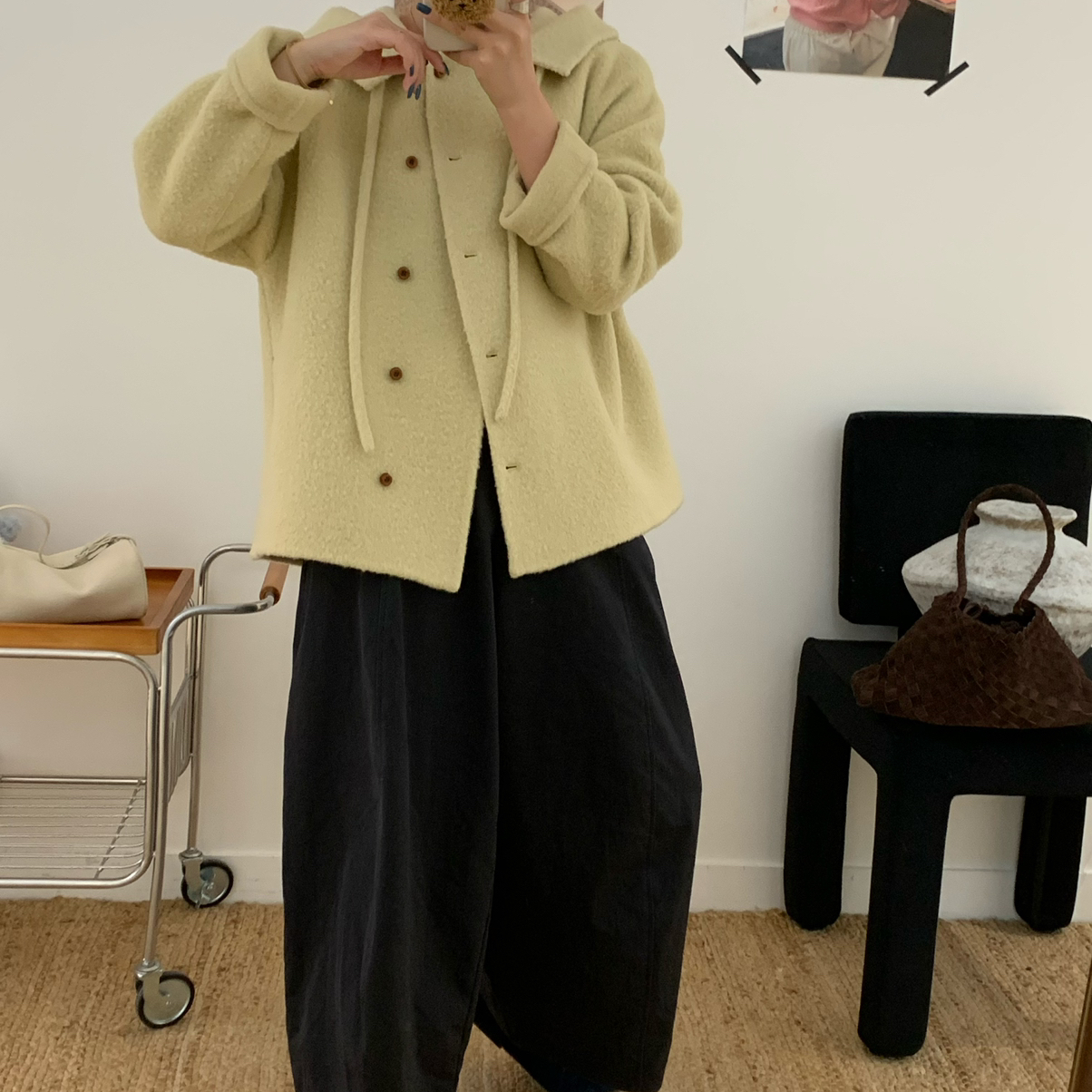 云朵羊绒连帽休闲韩系短款大衣羊毛外套含80羊毛20苏力S1109