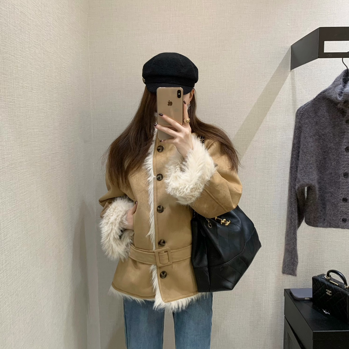 云朵皮毛一体一件过冬啦短外套(配腰带)(好好穿百搭舒服)E25P024