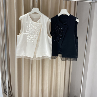 马甲825 无袖 云朵夏上新宫廷风手工编织装 饰立体剪裁短款