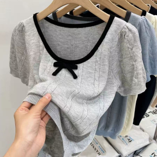 时尚 百搭薄款 修身 云朵蝴蝶结针织短袖 YS11 新款 显瘦小衫 n689 夏季