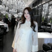 YS35 云朵家桑蚕丝欧根纱提花盘扣不规则国风小衫 不含挂件 G470