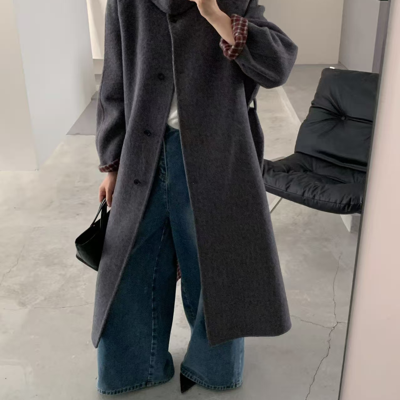 云朵毛呢外套女新款韩版宽松羊毛外套配腰带含10羊驼毛n68