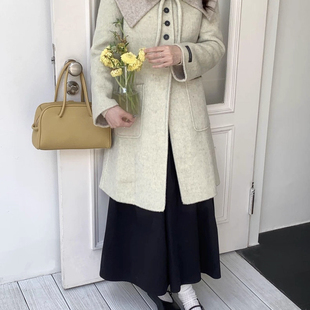 时尚 含70羊毛 爆款 配si la 6909 拼色羊毛呢子厚羊毛外套 云朵款