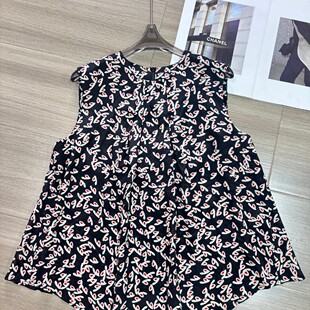 云朵家上新复古小碎花宽松版 真丝小衫 YS382 G322 型显瘦百搭无袖