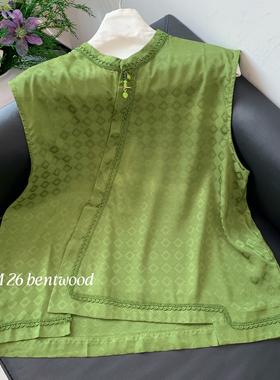 云朵斜襟国风印花马甲无袖坎肩小衫(含92真丝)(92真丝)Sxzl10935