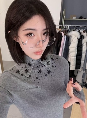 朵超重工手工钉珠气质高端修身弹力针织衫（含82.4绵羊毛）15174