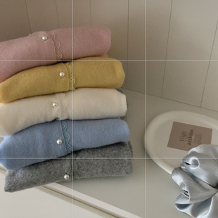 云朵设计甜美清新少女感蕾丝边小翻领针织衫 XY6016 含3.0羊驼毛