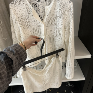 YS2 屁帘半身裙两件套套装 2635 镂空钩花针织开衫 云朵设计法式