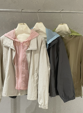 云朵独特撞色拼接假两件宽松显瘦连帽防嗮外套防晒衫OA8888