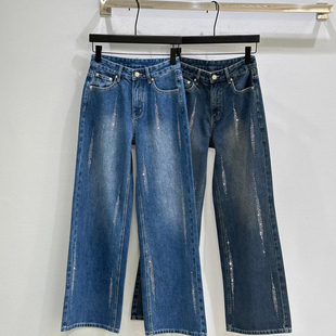 云朵设计小众流星雨烫钻蝴蝶结刺绣直筒休闲牛仔裤云M520121887