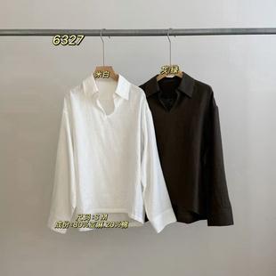 云朵设计26年春款 6327 翻领宽松纯色小衫