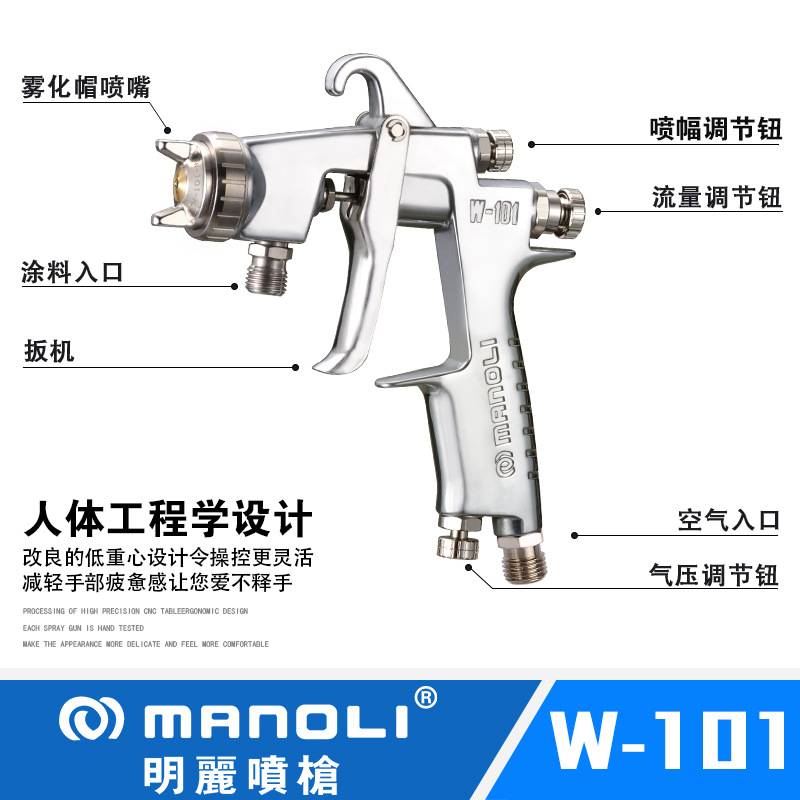 新款台湾明丽喷枪W101气动喷漆枪家具汽车高雾化面漆修补压送上壶