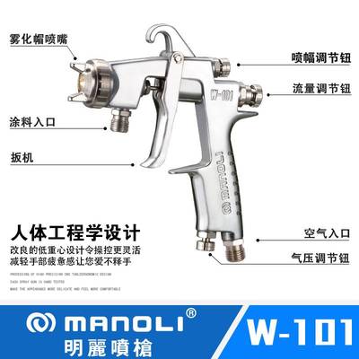 新款台湾明丽喷枪W101气动喷漆枪家具汽车高雾化面漆修补压送上壶