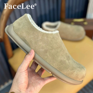 FaceLee勃肯鞋男款秋冬季新款皮毛一体雪地靴男软底全包小土豆