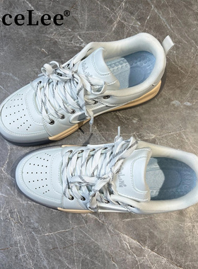 FaceLee日本设计师联名款厚底男士增高休闲小白鞋子潮款鞋带情侣