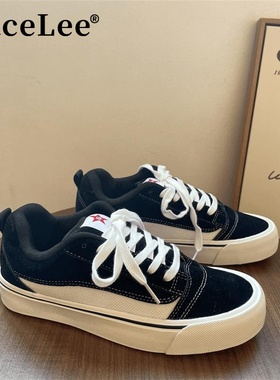 FaceLee日本设计师联名款美式黑色面包情侣帆布鞋男百搭2025