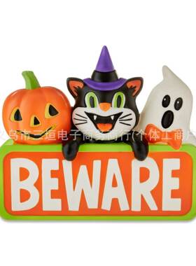 2025跨境爆款Light-Up Beware Sign Blow Mold万圣节南瓜灯厂家