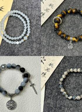 蓝月光石双圈手链清新女款小众原创时尚手串送女友中式百搭礼物