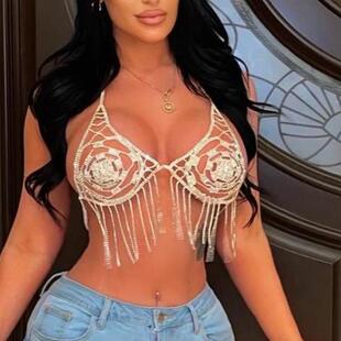 性感水钻身体链body 夜店夸张流苏胸链 chain06 三角胸饰 2022新款