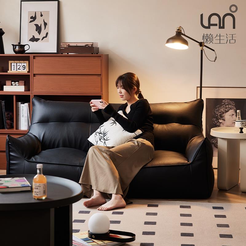 黑色双人沙发小户型服装店躺椅榻榻米卧室小沙发网红落地单人沙发